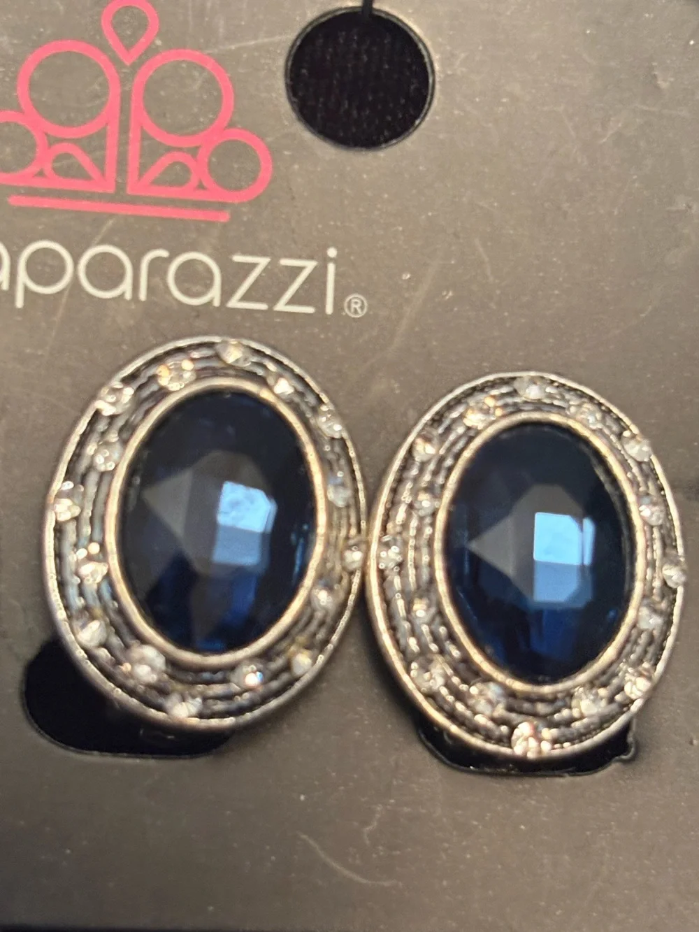 Paparazzi Navy Oval Crystal Clip on  Earrings
